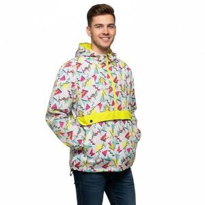 VINTAGE 1999 BLACK JACK Men’s Multicolor Geometric Hooded Windbreaker Jacket Med